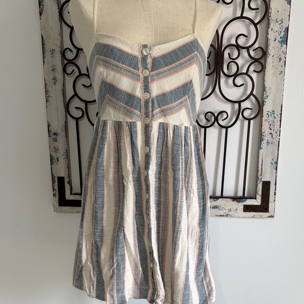Others Follow Striped Mini Dress - Blue and Cream